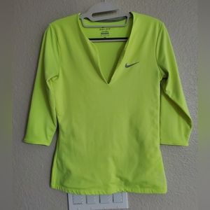 Nike Dri-Fit Yellow Neon Half Quarter Sleeve Activewear Top Women's Size Small